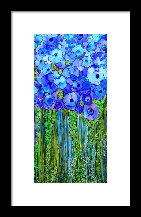 Carol Cavalaris Framed Print featuring the mixed media Wild Poppy Garden - Blue by Carol Cavalaris