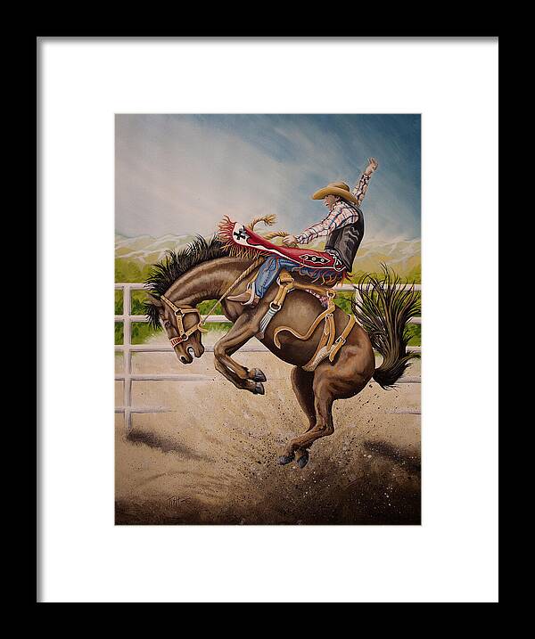 Bronc Framed Print featuring the painting Wild Ride Bronc by Tish Wynne