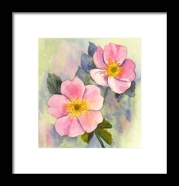 Flowers Framed Print featuring the painting Wild Roses - Glacier by Marsha Karle