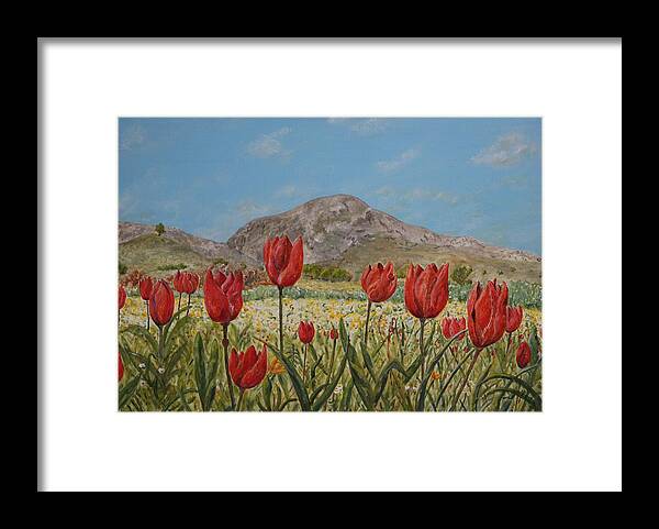 Crete Framed Print featuring the painting Wild Tulips in central Crete by David Capon