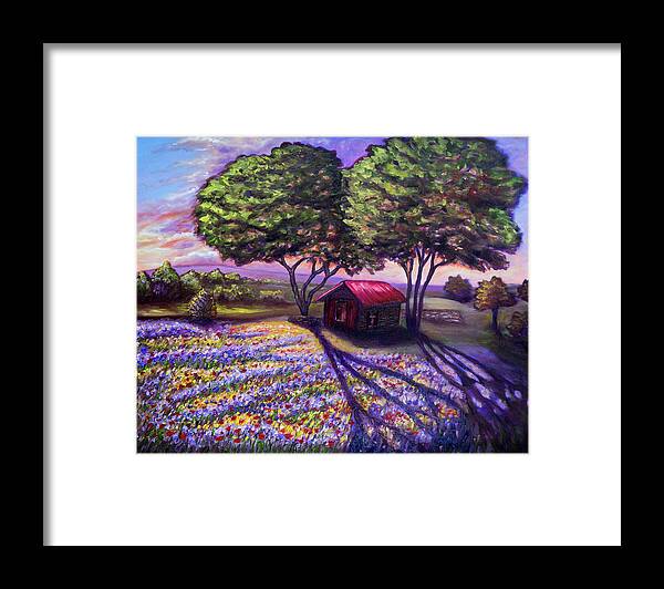 Landscape Framed Print featuring the painting Wildflower field by Lilia S