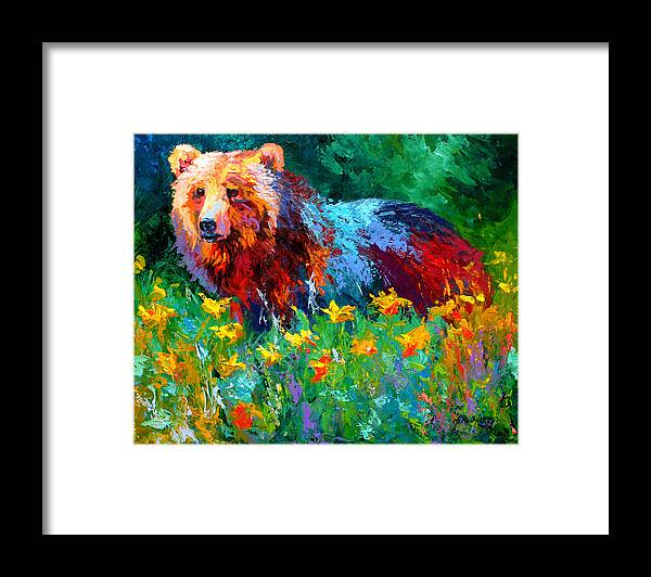 Bear Framed Print featuring the painting Wildflower Grizz II by Marion Rose