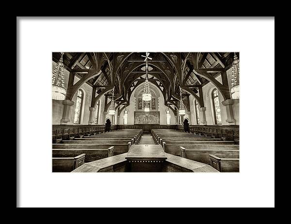 Willard Memorial Chapel Framed Print featuring the photograph Willard Chapel - Sepia by Stephen Stookey