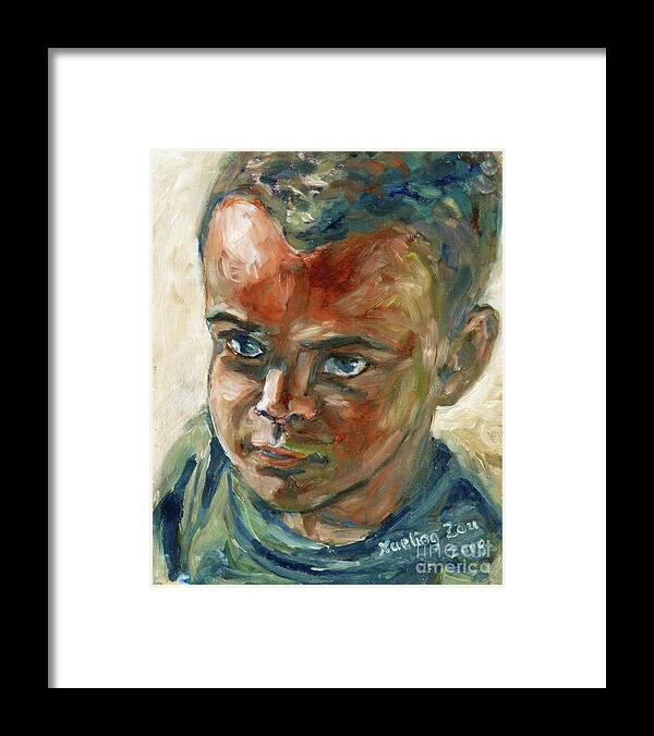 Black Framed Print featuring the painting Willful Boy by Xueling Zou