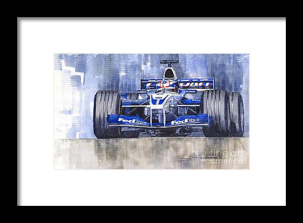 Watercolour Framed Print featuring the painting Williams BMW FW24 2002 Juan Pablo Montoya by Yuriy Shevchuk