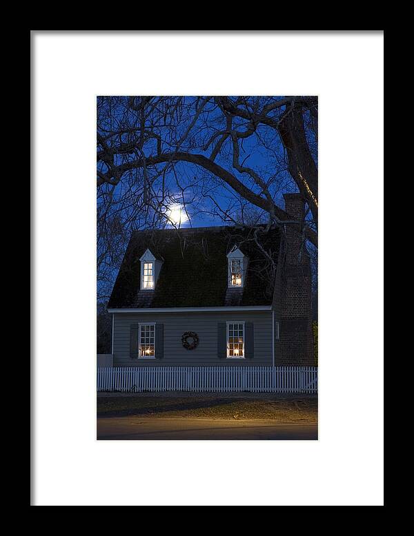 Colonial House Framed Print featuring the photograph Williamsburg House in Moonlight by Sally Weigand