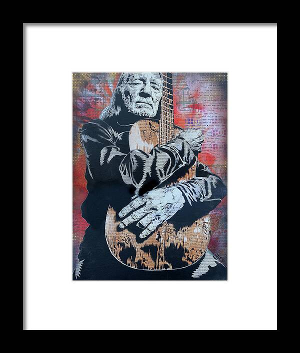 Guitar Framed Print featuring the painting Willie Nelson and Trigger XL by Josh Cardinali