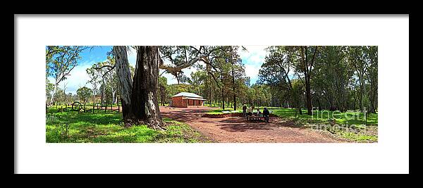 Wilpena Pound Homestead Historical Heritage Flinders Ranges South Australia Australian Landscape Landscapes Pano Panorama Gum Trees Framed Print featuring the photograph Wilpena Pound Homestead by Bill Robinson