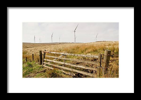 Wind Farm Framed Print featuring the photograph Wind farm on Miller's moss. by Elena Perelman