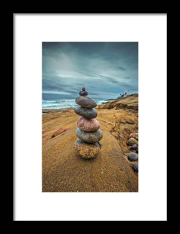 Beach Framed Print featuring the photograph Windansea Cairn by Peter Tellone