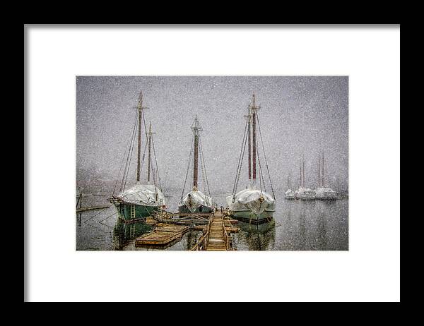 Camden Harbor Framed Print featuring the photograph Windjammers in Winter by Fred LeBlanc