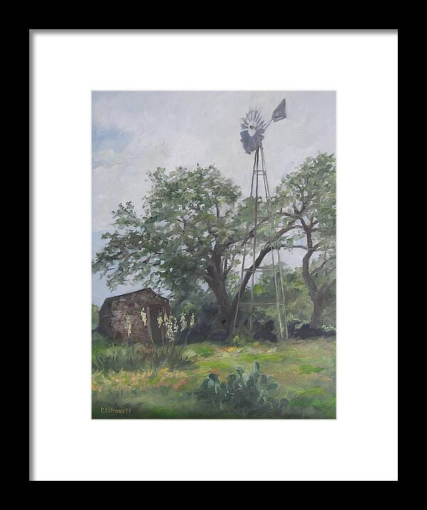 Texas Framed Print featuring the painting Windmill at Genhaven by Connie Schaertl