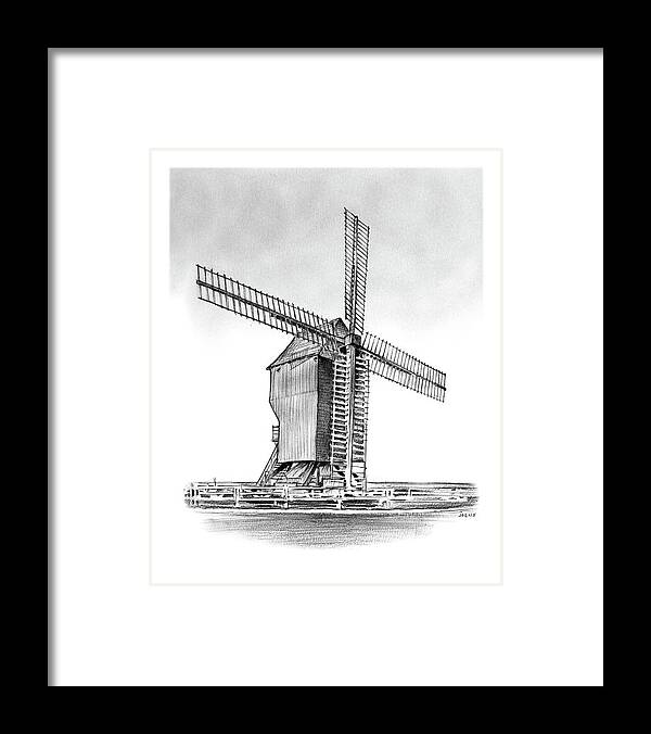 Windmill Framed Print featuring the drawing Windmill at Valmy by Greg Joens