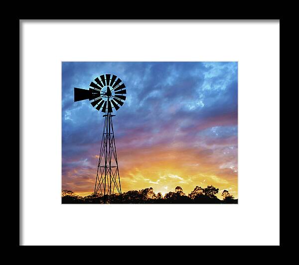 Windmill Framed Print featuring the digital art Windmill Sunrise 1 by Dave Lee