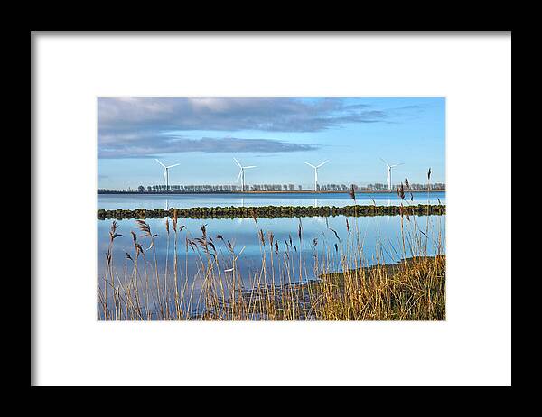 Wind Framed Print featuring the photograph Windmills on a Windless Morning by Frans Blok