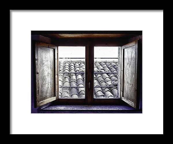 Window; Abstract; Italy; Architecture; Medieval Framed Print featuring the photograph Window Casing by Michael Newberry