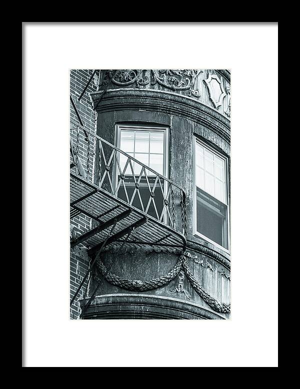 Fire Framed Print featuring the photograph Window escape BW by Jason Hughes
