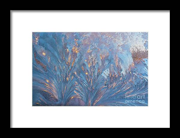 Cheryl Baxter Photography Framed Print featuring the photograph Window Frost At Sunset by Cheryl Baxter