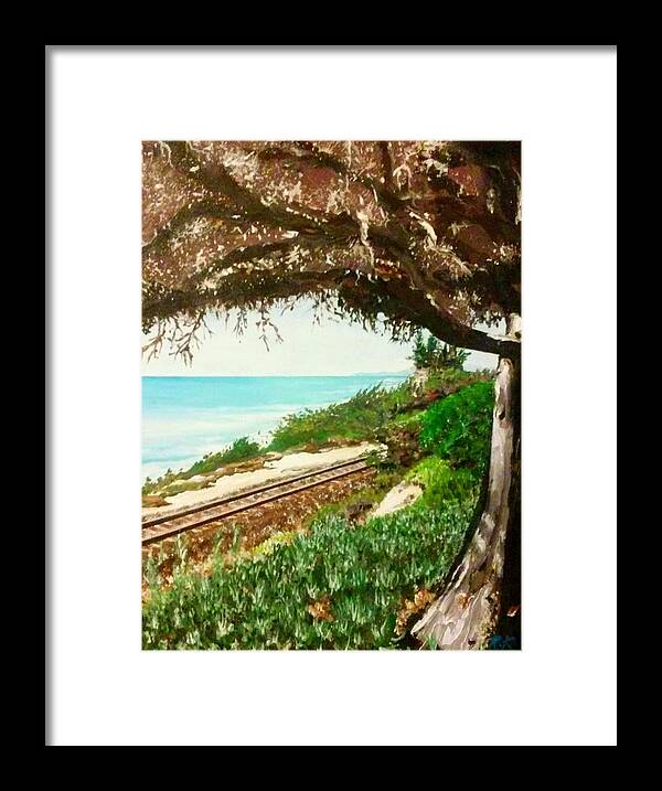 Landscape Framed Print featuring the painting Window to the pacific by Ray Khalife