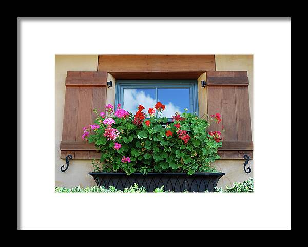 Window Framed Print featuring the photograph Window with Geraniums by Dorota Nowak