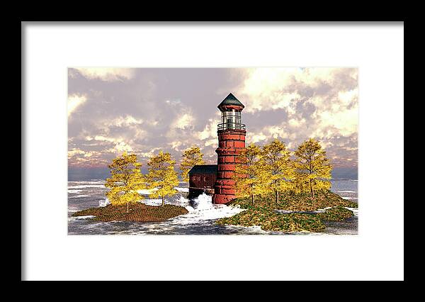 Lighthouse Framed Print featuring the digital art Windy Hill Ligthouse by John Junek