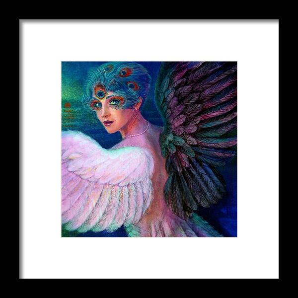 Peacock Framed Print featuring the painting Wings of Duality by Sue Halstenberg