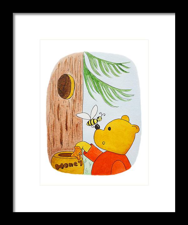 Winnie-the-pooh Framed Print featuring the painting Winnie The Pooh and His Lunch by Irina Sztukowski