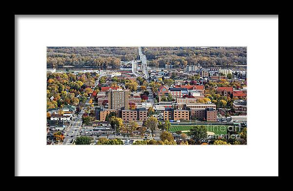 Winona Minnesota Framed Print featuring the photograph Winona Minnesota With University and Bridge by Kari Yearous
