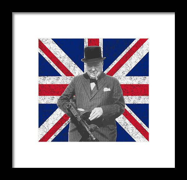 Winston Churchill Framed Print featuring the painting Winston Churchill and His Flag by War Is Hell Store