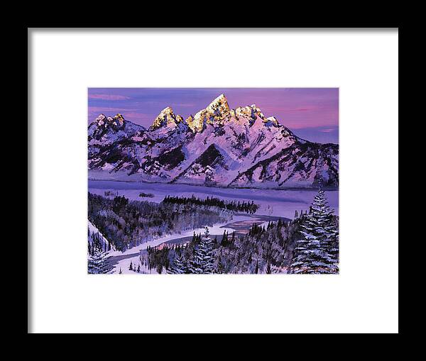 Landscape Framed Print featuring the painting Winter Air Grand Tetons by David Lloyd Glover
