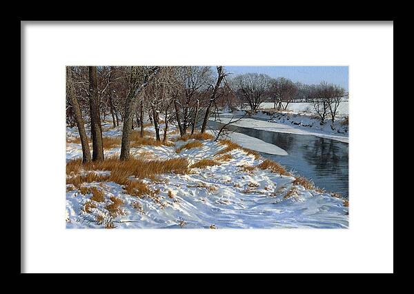 Landscape Framed Print featuring the drawing Winter Along the Little Sioux by Bruce Morrison