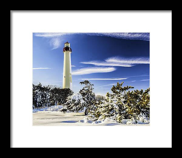 Beacon Framed Print featuring the photograph Winter at Cape May Light by Nick Zelinsky Jr