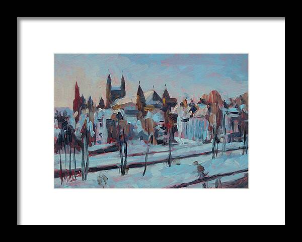 Maastricht Framed Print featuring the painting Winter Basilica Our Lady Maastricht by Nop Briex