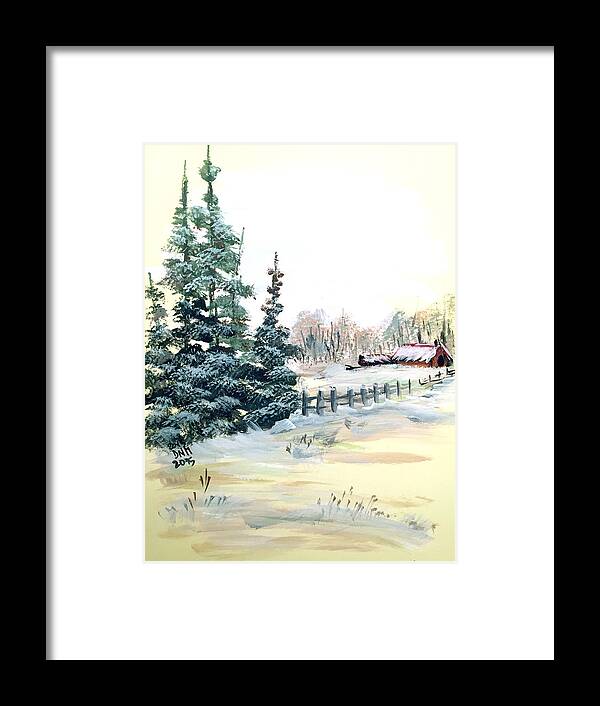 Winter Framed Print featuring the painting Winter comes at the Farm by Dorothy Maier