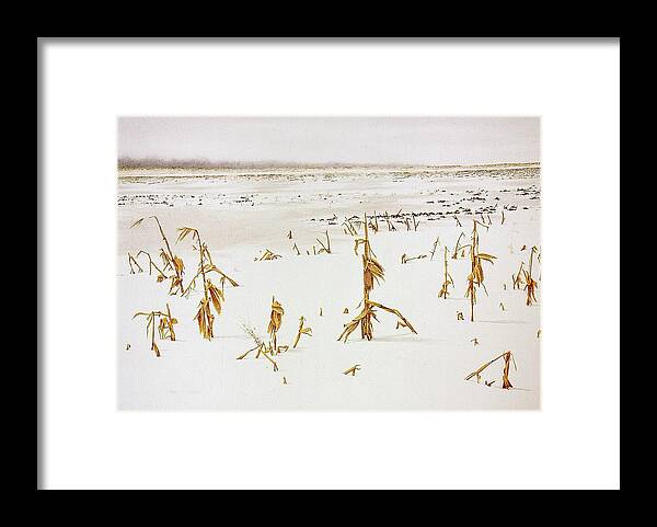 Snow Framed Print featuring the painting Winter Cornfield by Conrad Mieschke