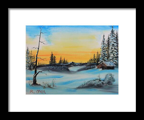 Landscape Framed Print featuring the painting Winter Dusk by Remegio Onia