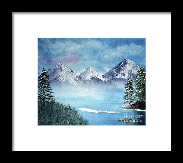 Lake Tahoe Framed Print featuring the painting Winter In Lake Tahoe by Artist Linda Marie