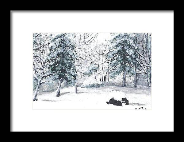 Winter Framed Print featuring the painting Winter in Weatogue by Dani McEvoy