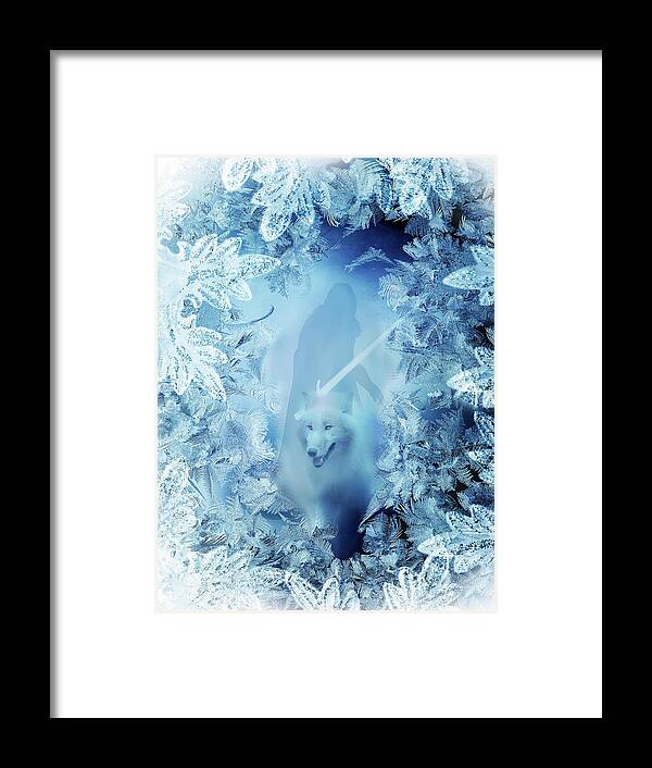 Jon Snow And Ghost Framed Print featuring the digital art Winter is here - Jon snow and Ghost - game of thrones by Lilia D
