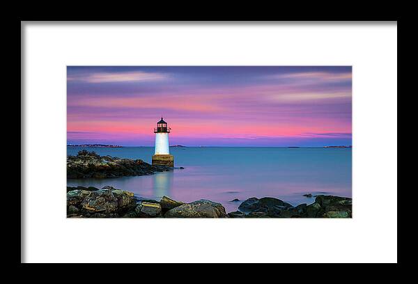 Winter Island Fort Pickering Salem Ma Mass Massachusetts Brian Hale Brianhalephoto New England Newengland U.s.a. Usa Outside Outdoors Long Exposure Sunset Sun Set Sunrise Sky Clouds Cloudy Streaks Streak Color Colour Colorful Colourful Reflection Water Atlantic Ocean Sea Seaside Oceanside Waterscape Rocky Rocks Smooth Coast Coastal Framed Print featuring the photograph Winter Island Light 1 by Brian Hale