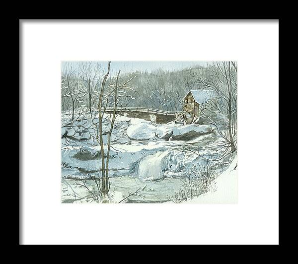 Landscape Framed Print featuring the painting Winter Mill by Lynn Babineau