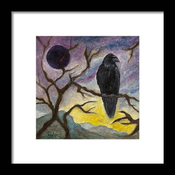 Moon Framed Print featuring the painting Winter Moon Raven by FT McKinstry