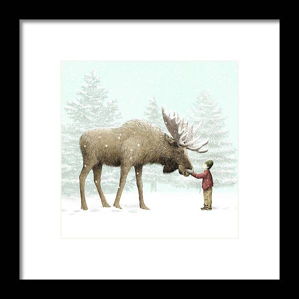 Moose Framed Print featuring the drawing Winter Moose by Eric Fan