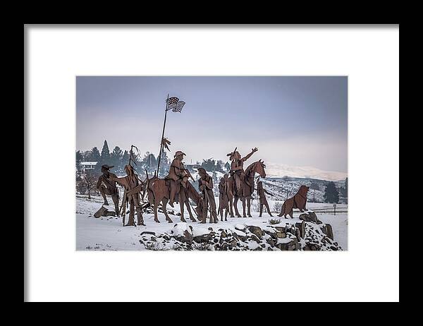Brad Stinson Framed Print featuring the photograph Winter Native American Sculpture by Brad Stinson