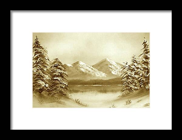 Winter Framed Print featuring the painting Winter - sepia by Roger Cummiskey