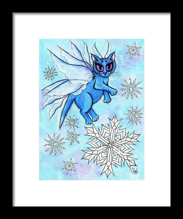Winter Framed Print featuring the painting Winter Snowflake Fairy Cat by Carrie Hawks