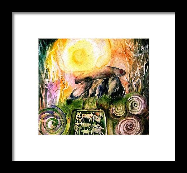 Dolmen Framed Print featuring the painting Winter Solstice , Ancient Stones of Ireland  by Trudi Doyle