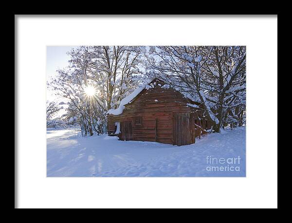 Red Framed Print featuring the photograph Winter Stable by Idaho Scenic Images Linda Lantzy