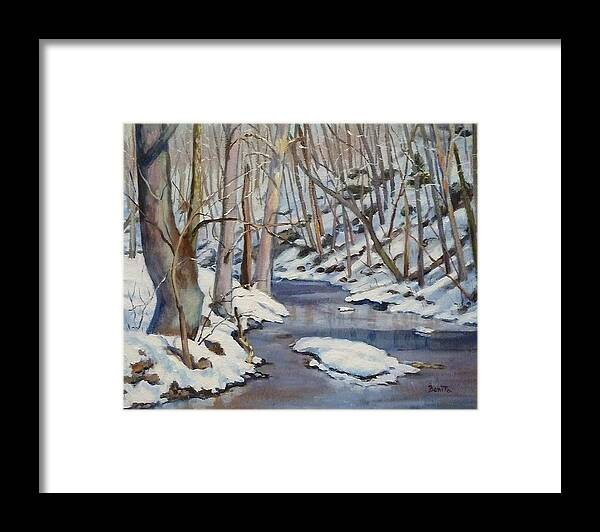 New Jersey Framed Print featuring the painting Winter Stream by Bonita Waitl
