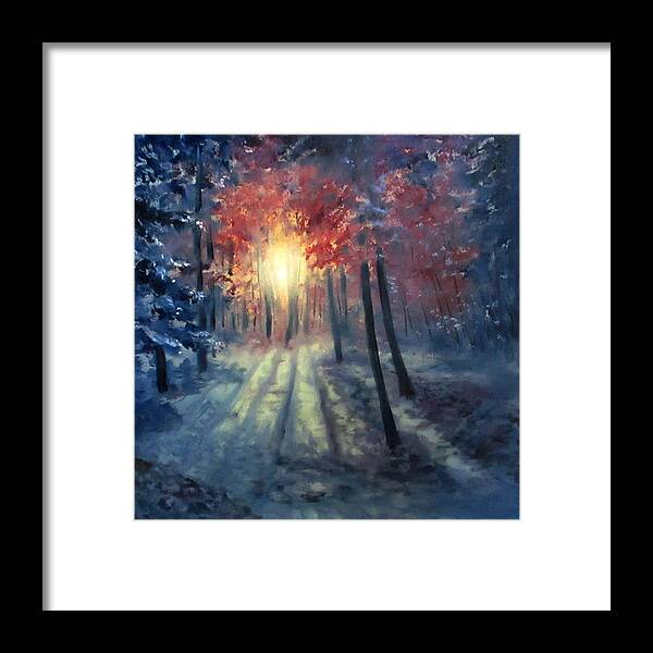 Sunset Framed Print featuring the painting Winter sunset by Natalja Picugina